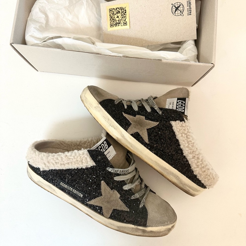 Golden Goose Shearling Glitter Sneakers